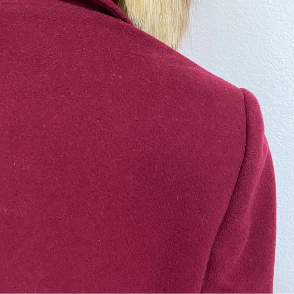 Vintage EDDIE BAUER Wine Burgundy Red Wool/Cashmere Blend Trench Peacoat Size S - Picture 12 of 16